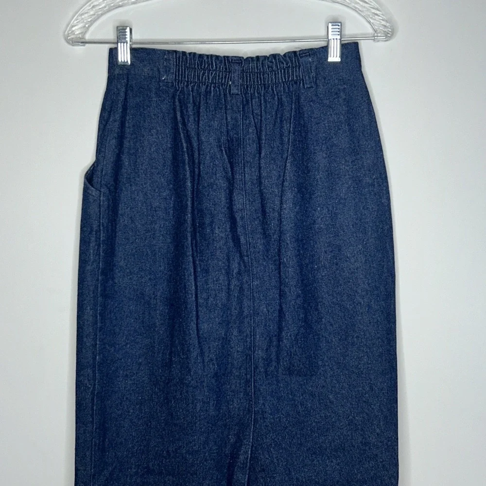 Suburban Petites VTG 80s Denim Skirt Sz 6 P Maxi Pencil Pockets Pleated Blue USA